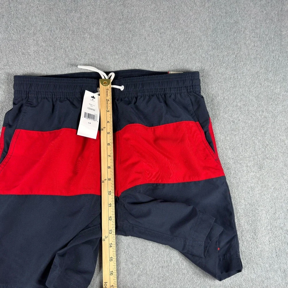 Tommy Hilfiger Men's Swim Trunks L Navy Red Color Block Drawstring NWT